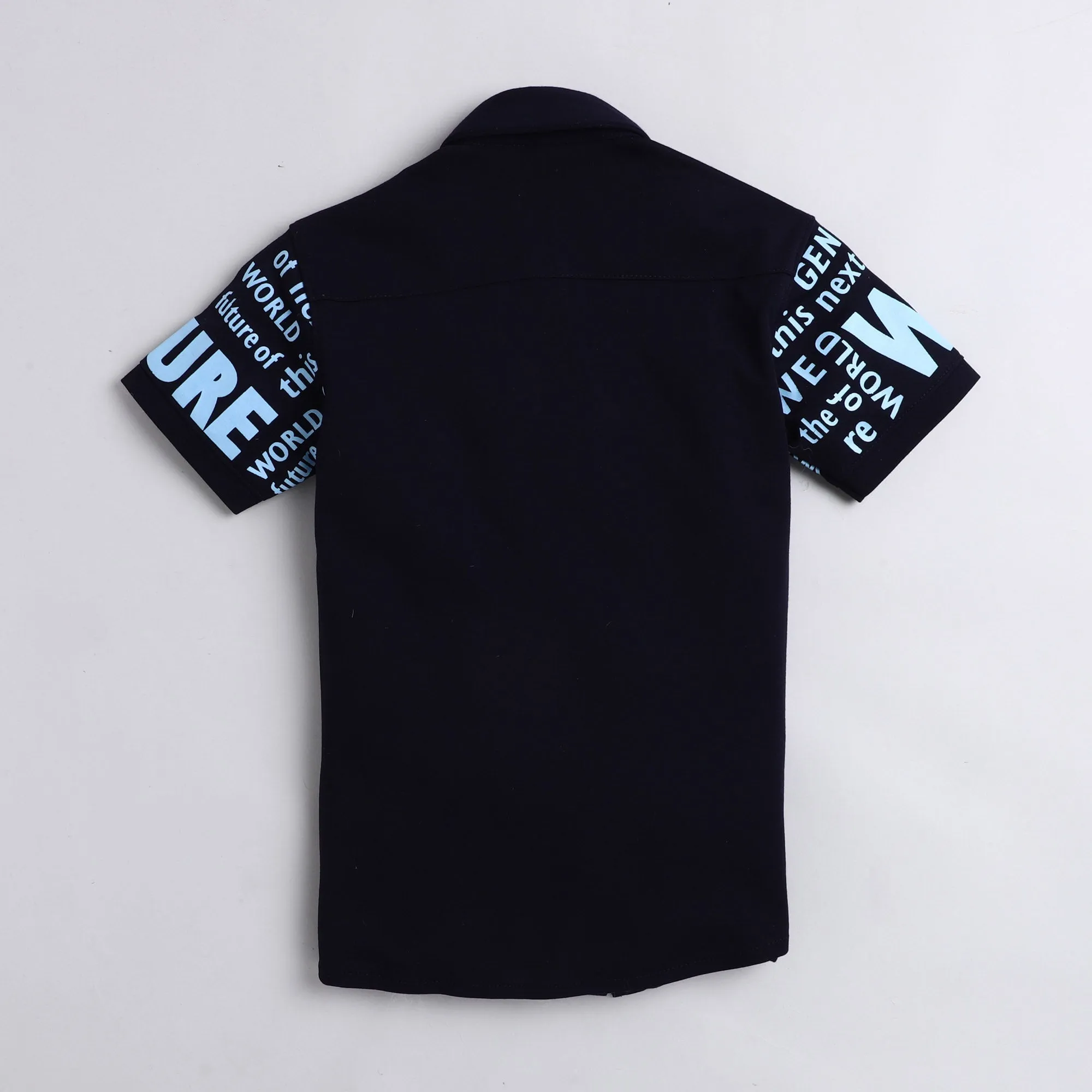 Polka Tots Half Sleeves Text Printed Shirt - Navy Blue