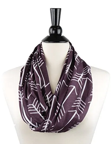 Pop Fashion Women's Arrow Patterned Infinity Scarf with Zipper Pocket, Travel Infinity Scarves