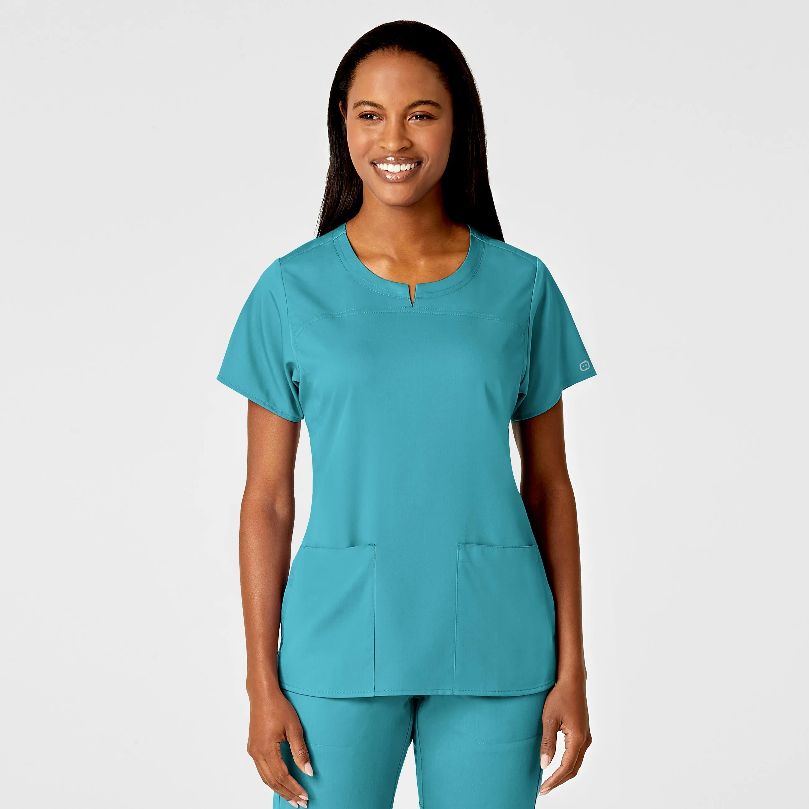 PRO Women's 4 Pocket Notch Neck Scrub Top - Teal Blue