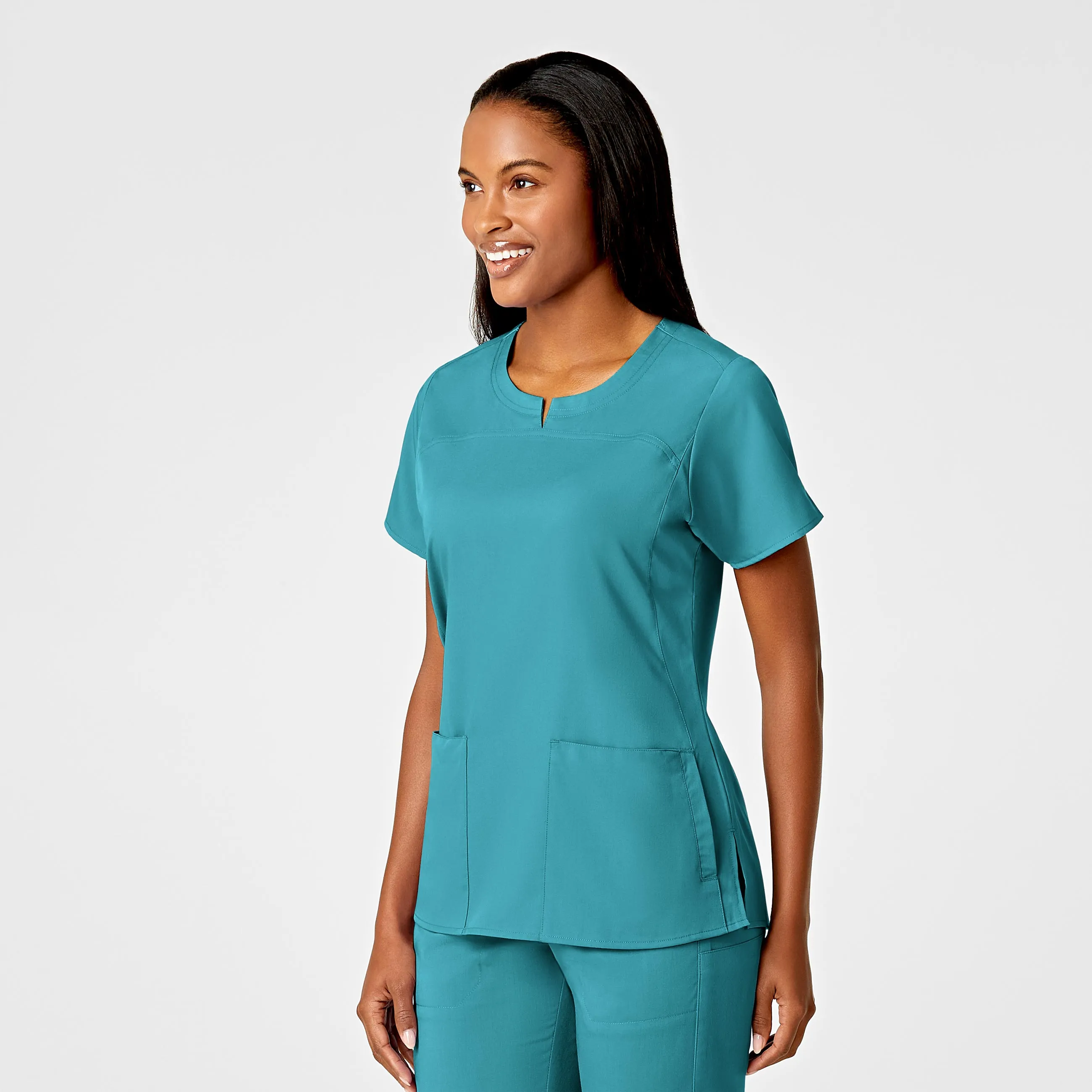 PRO Women's 4 Pocket Notch Neck Scrub Top - Teal Blue