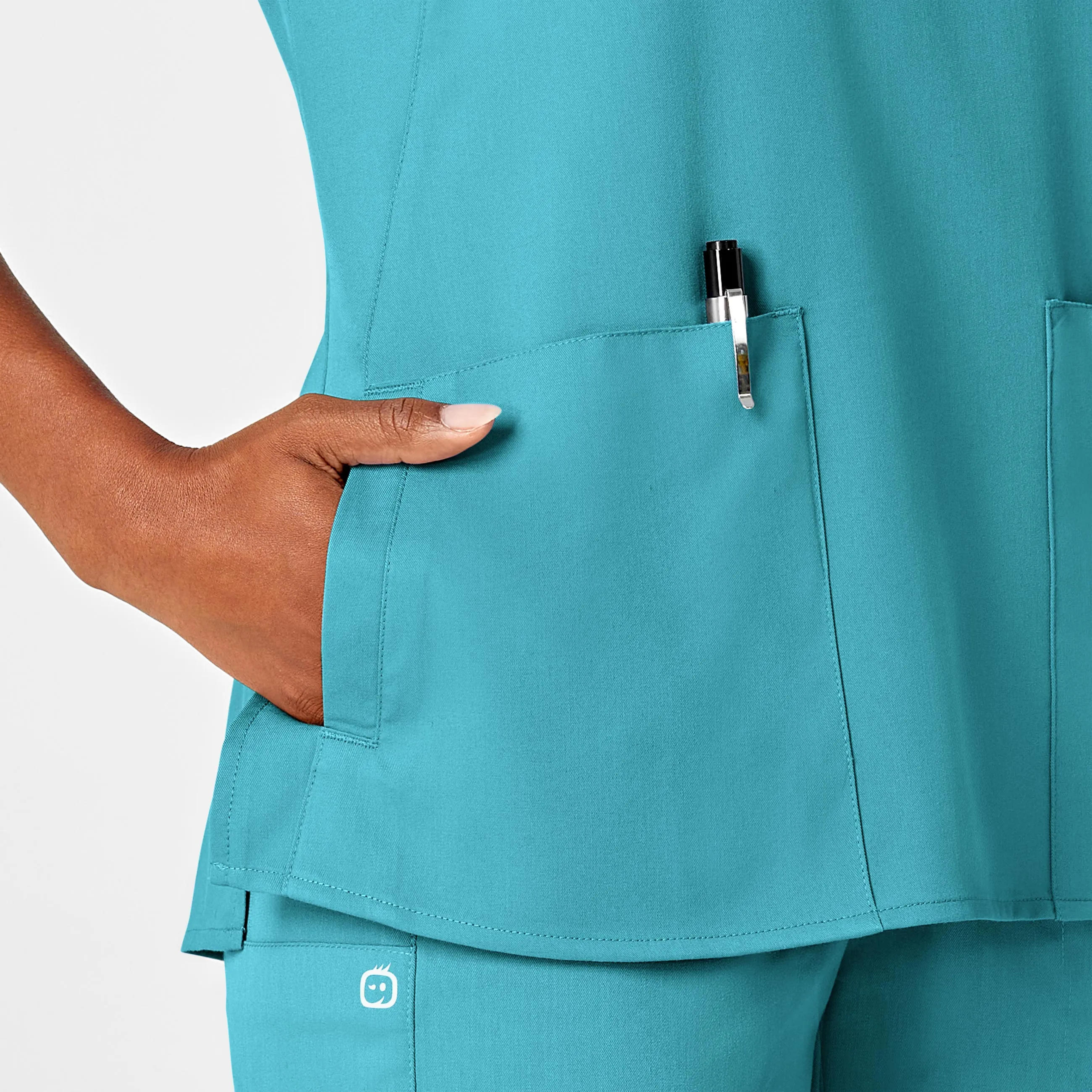 PRO Women's 4 Pocket Notch Neck Scrub Top - Teal Blue