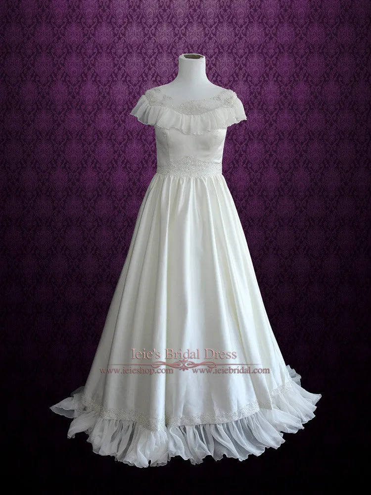 Retro Victorian Vintage Style Wedding Dress with Modest Neckline CERA