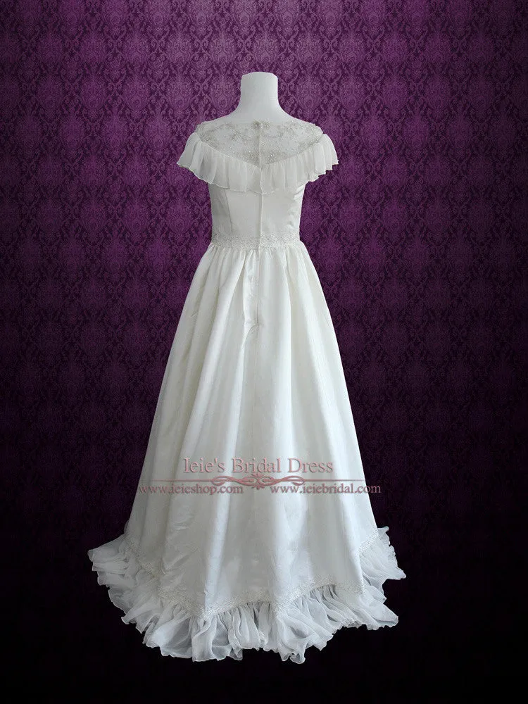 Retro Victorian Vintage Style Wedding Dress with Modest Neckline CERA