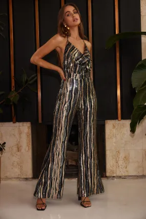 Revolution Black & Gold Sequin Jumpsuit