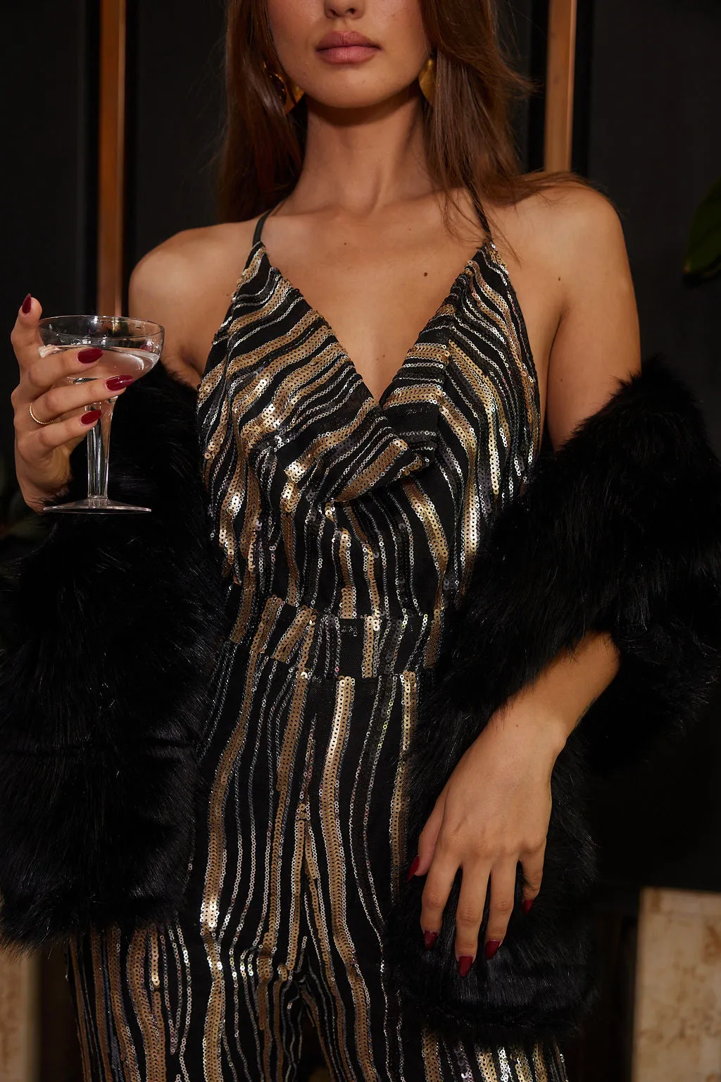 Revolution Black & Gold Sequin Jumpsuit