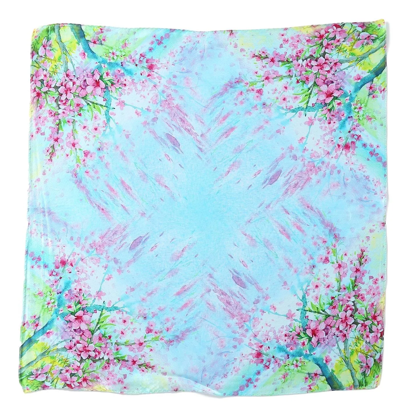 Silk Neckerchief Small Square Silk Scarf Blue Theme Floral Print XFD201