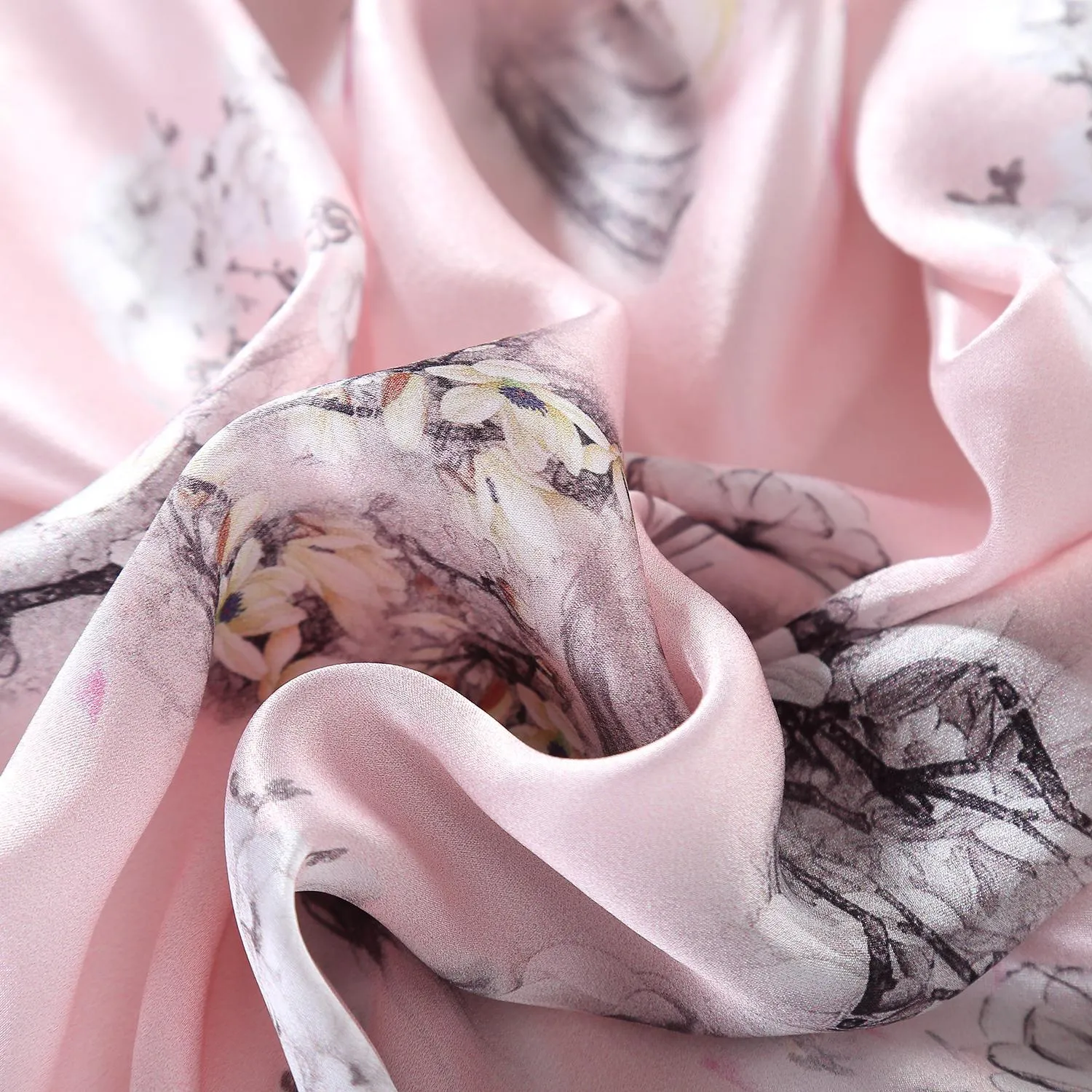 Silk Neckerchief Small Square Silk Scarf Pink Color Flower Print XFD204