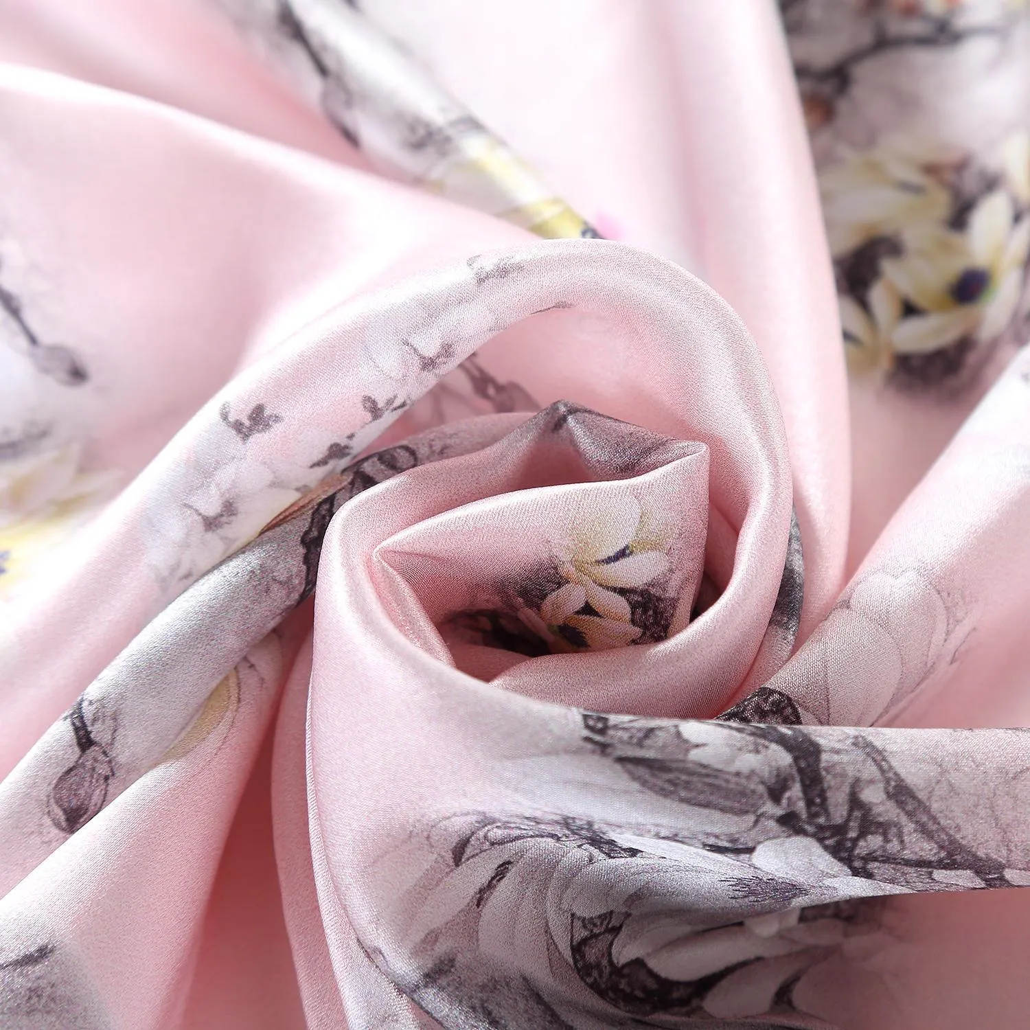 Silk Neckerchief Small Square Silk Scarf Pink Color Flower Print XFD204