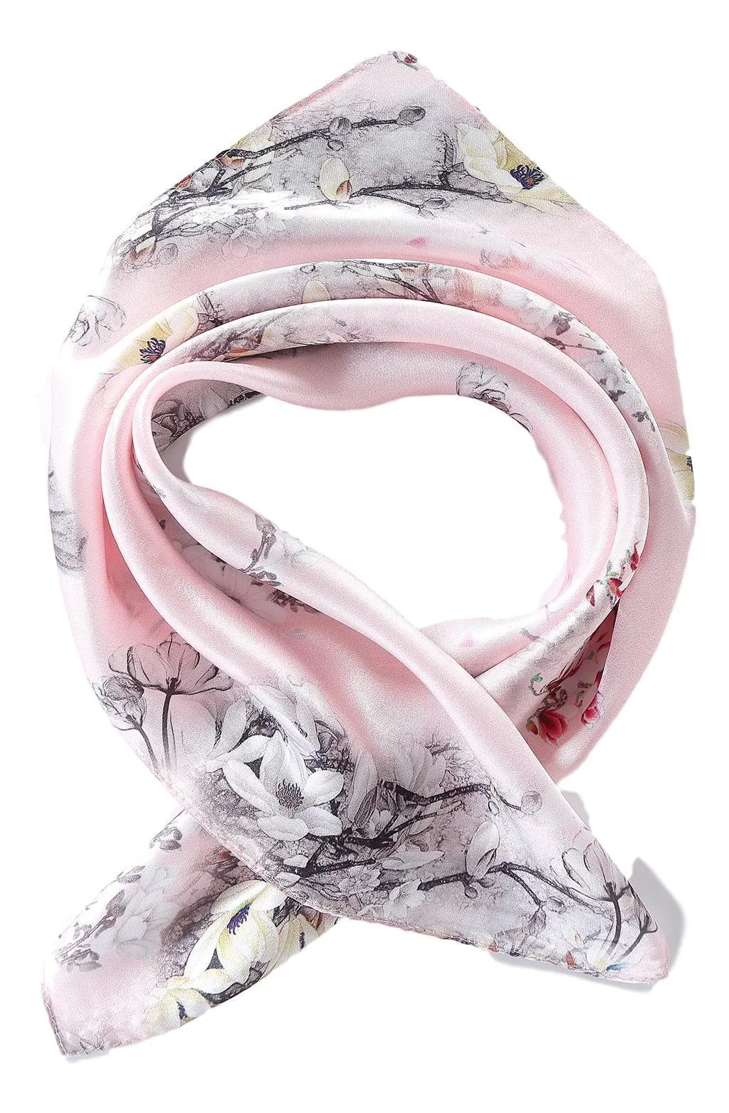 Silk Neckerchief Small Square Silk Scarf Pink Color Flower Print XFD204