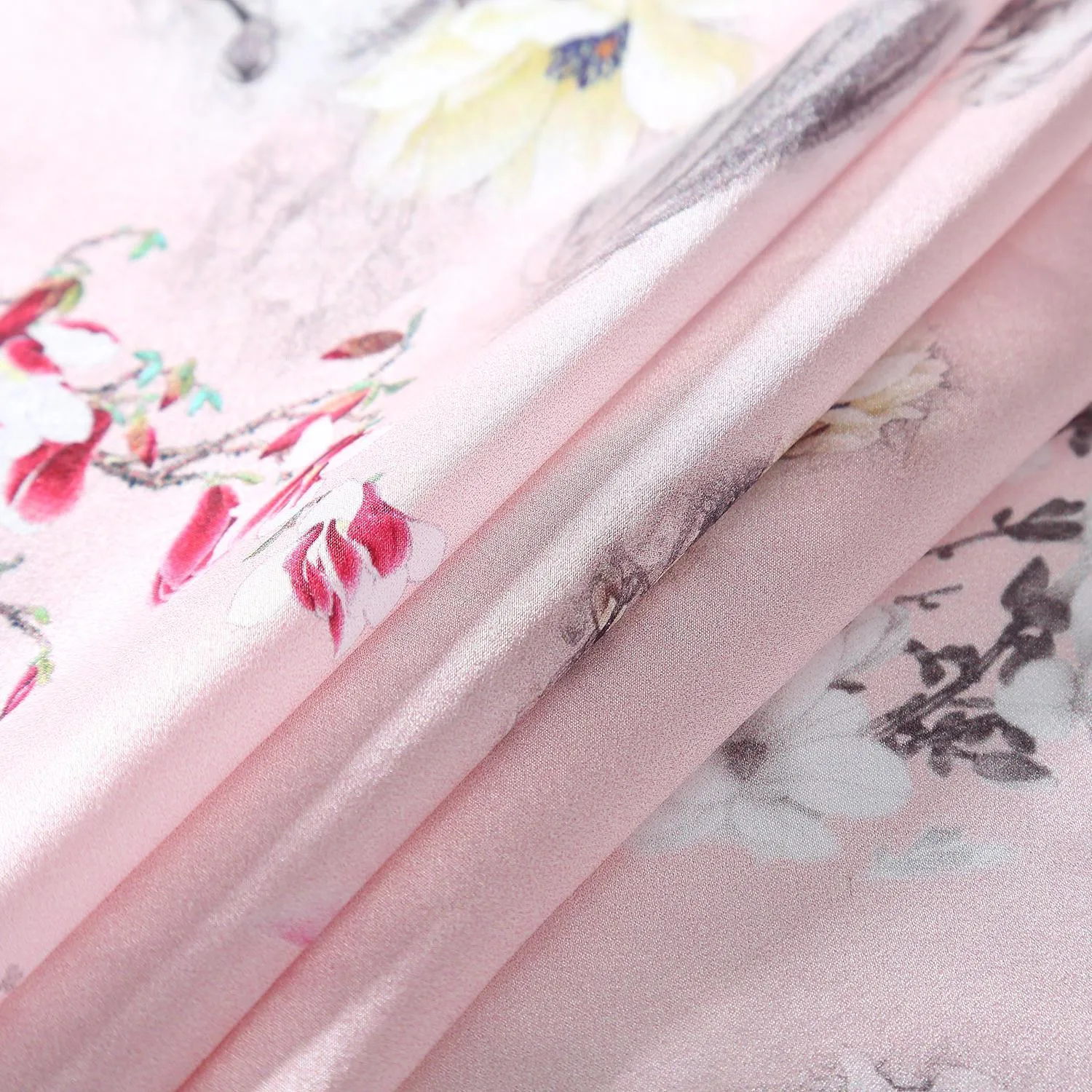 Silk Neckerchief Small Square Silk Scarf Pink Color Flower Print XFD204