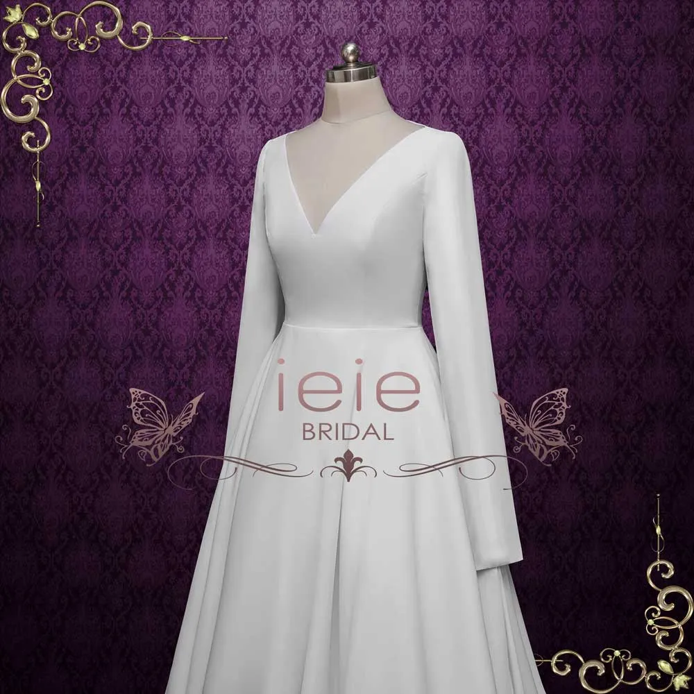 Simple Elegant Chiffon A-line Wedding Dress with Sleeves | MELIA