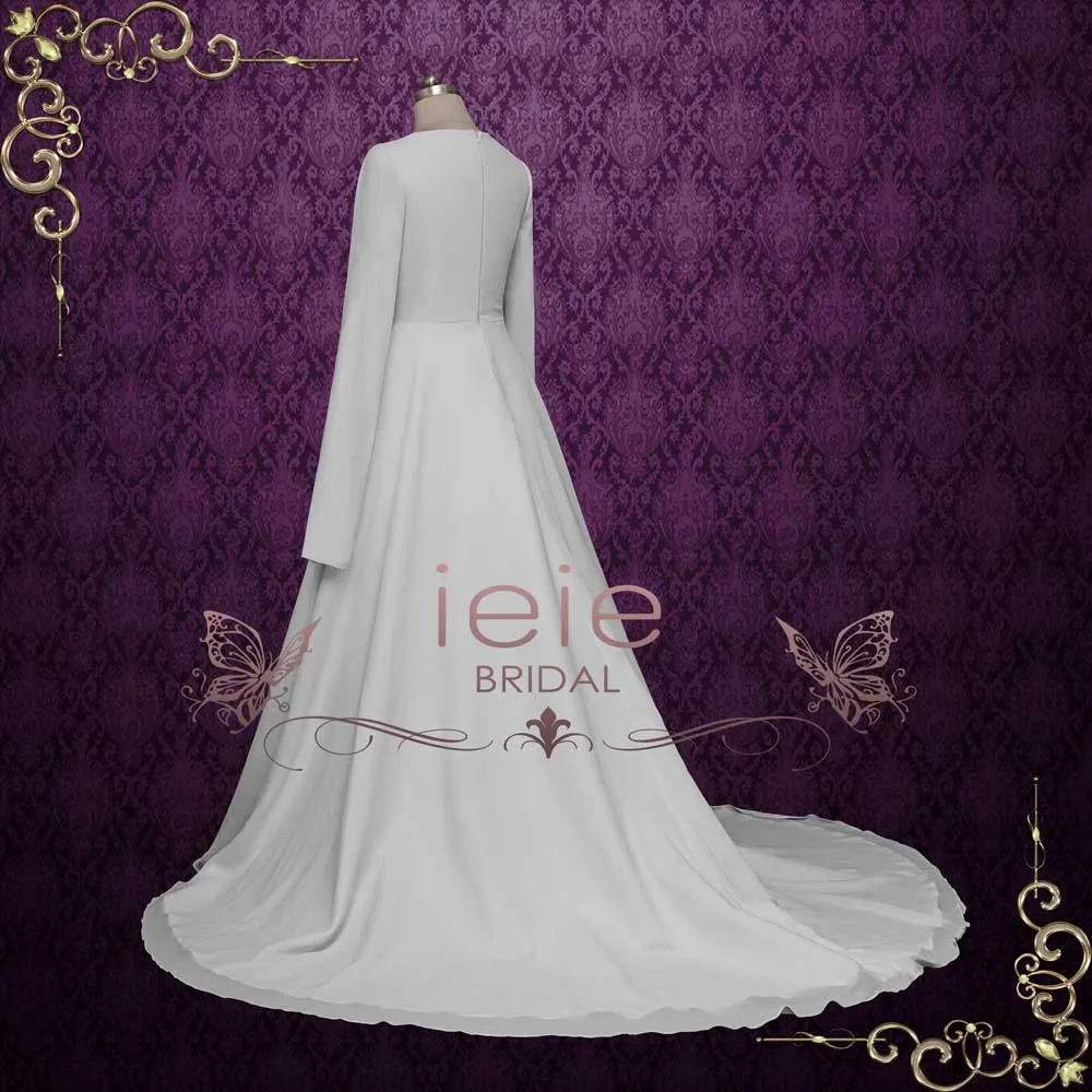 Simple Elegant Chiffon A-line Wedding Dress with Sleeves | MELIA