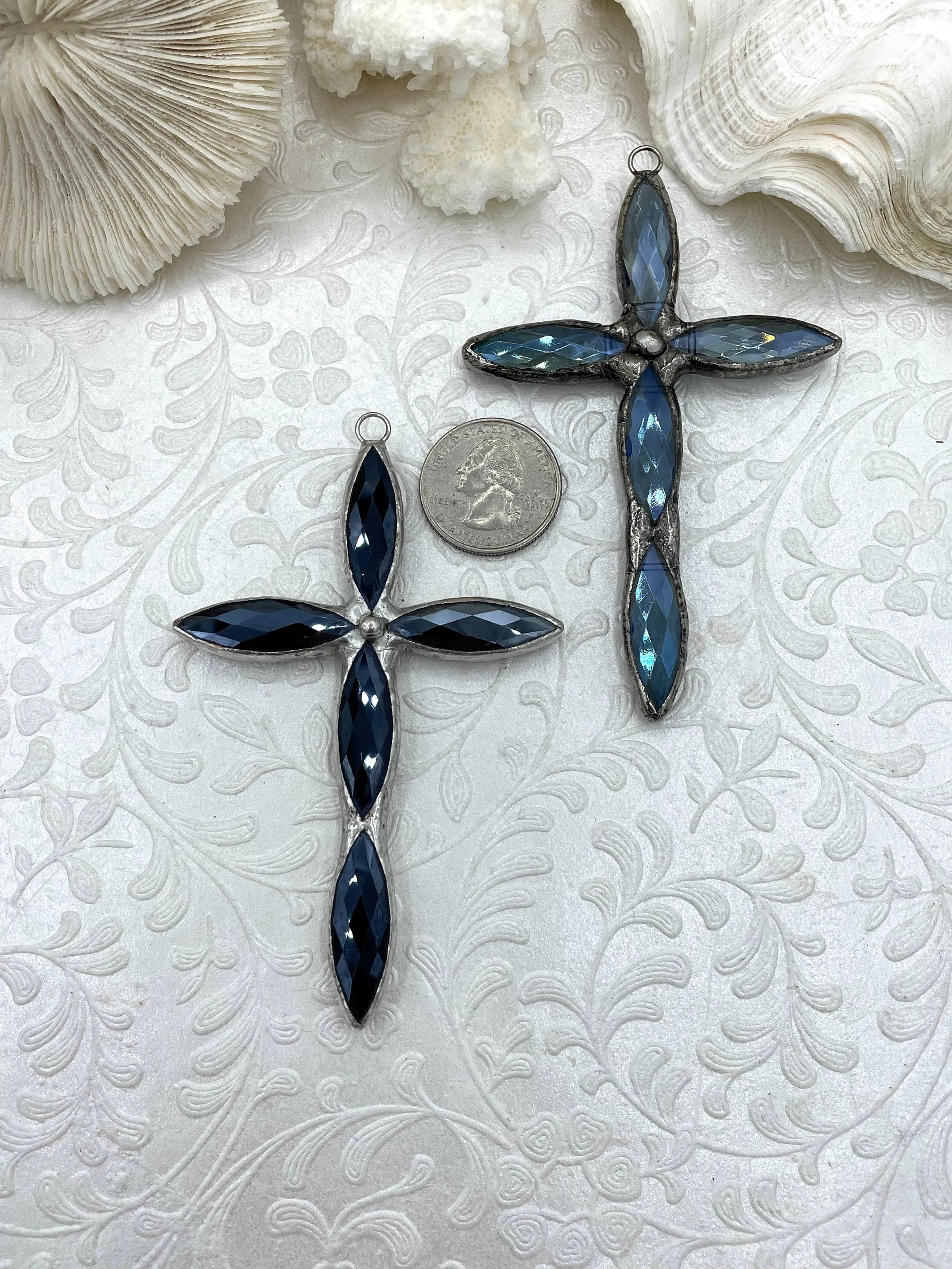 Soldered Cross Shaped Crystal Pendants and charms. Large Cross Shape Crystal, 5 Styles, 94mm x 62mm x 8.5mm, 4mm Bale ID, Fast Shipping