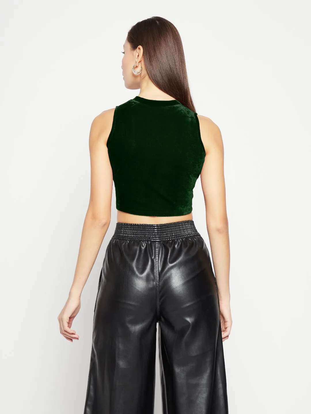 Stretchable Velvet High Neck Crop Top