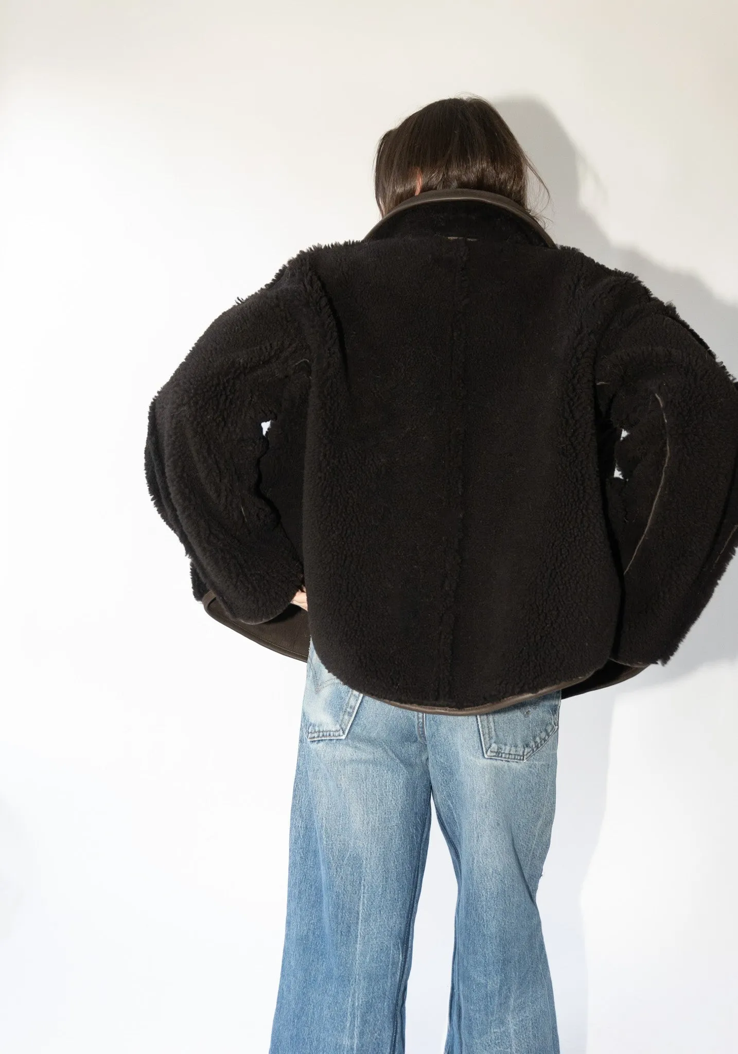 Suede and Curly Shearling Avis Jacket in Chocolate