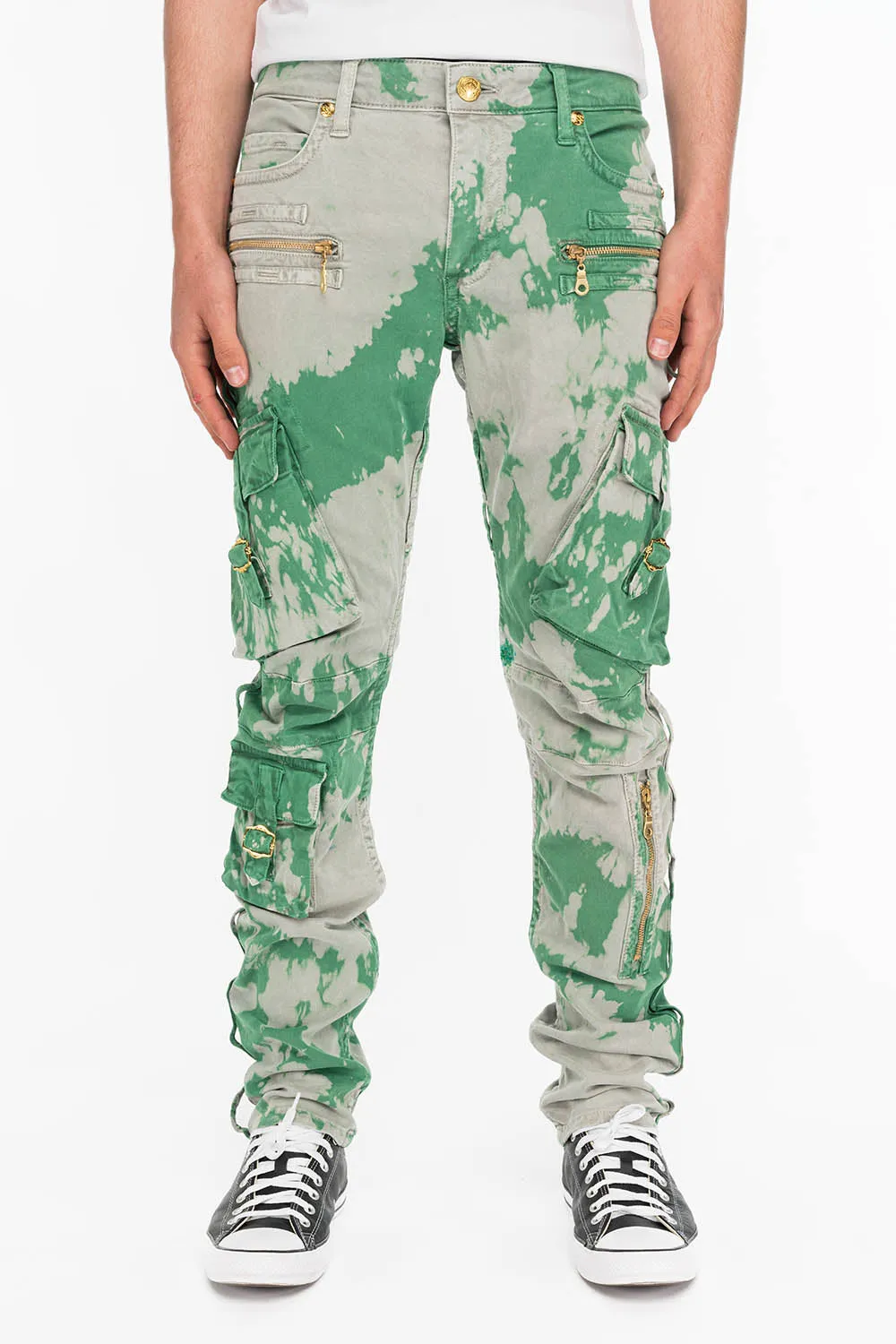 TIEDYE MILITARY STYLE MENS CARGO PANTS IN GREEN AND GRAY