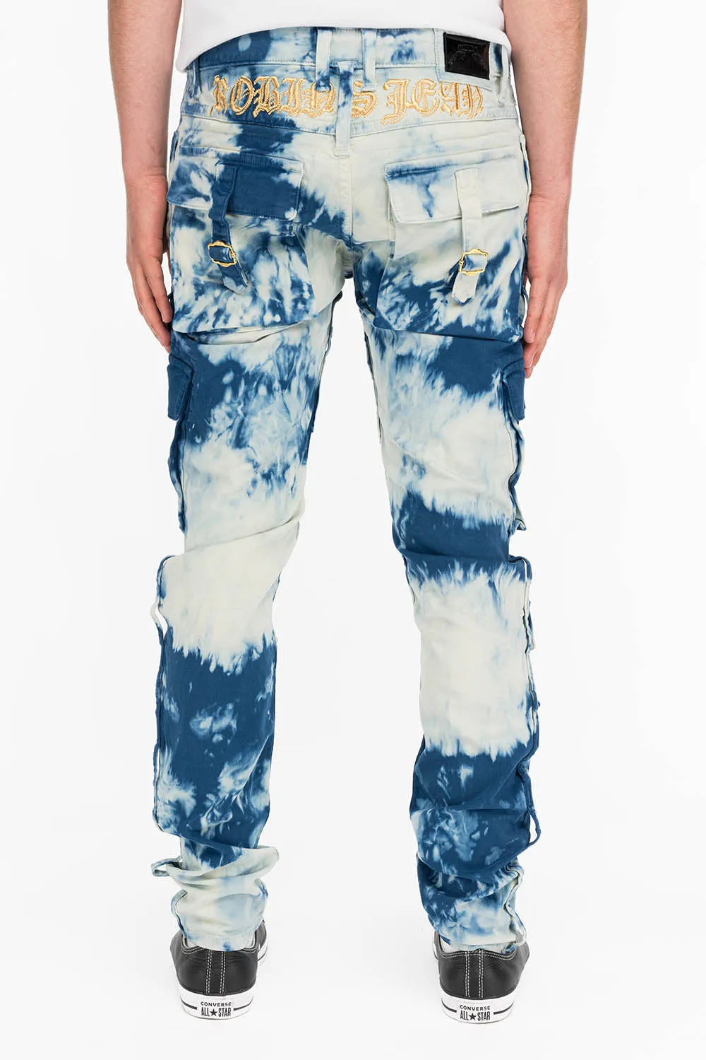 TIEDYE WASH MILITARY STYLE MENS CARGO PANTS IN BLUE AND WHITE