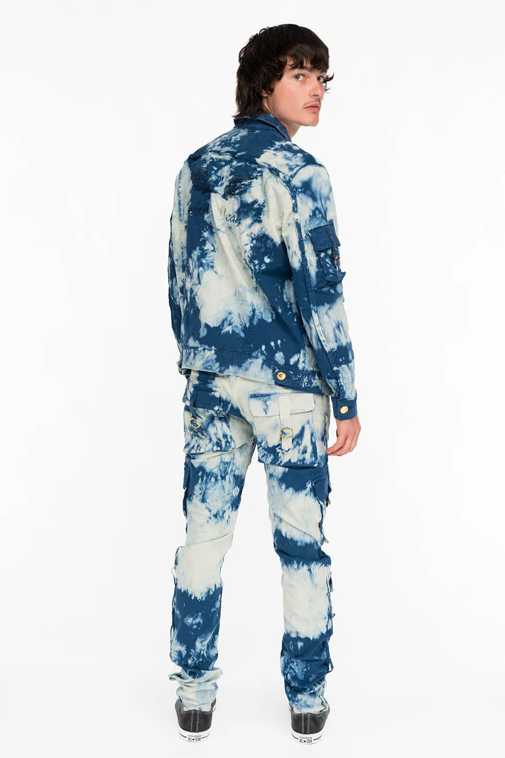 TIEDYE WASH MILITARY STYLE MENS CARGO PANTS IN BLUE AND WHITE