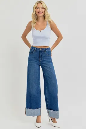 TIFFANY TUMMY CONTROL HIGH RISE CROP WIDE CUFFED JEANS