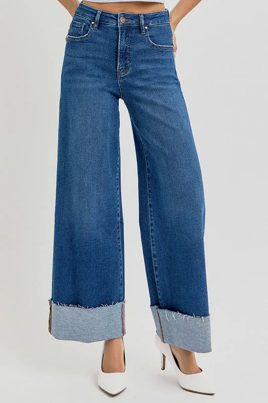 TIFFANY TUMMY CONTROL HIGH RISE CROP WIDE CUFFED JEANS