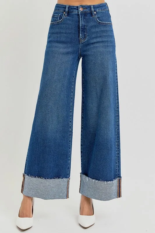 TIFFANY TUMMY CONTROL HIGH RISE CROP WIDE CUFFED JEANS