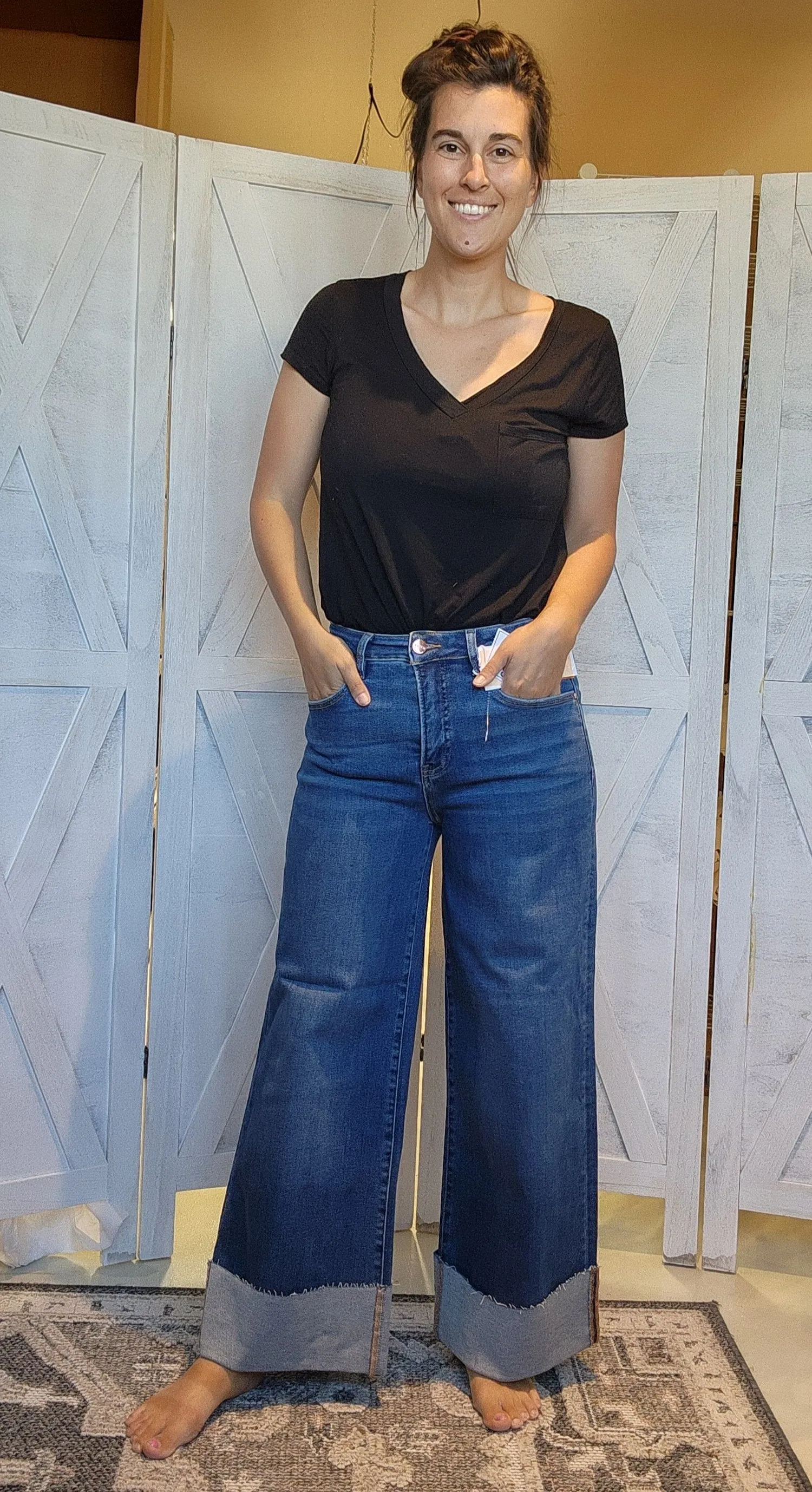 TIFFANY TUMMY CONTROL HIGH RISE CROP WIDE CUFFED JEANS