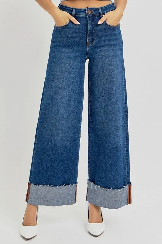 TIFFANY TUMMY CONTROL HIGH RISE CROP WIDE CUFFED JEANS