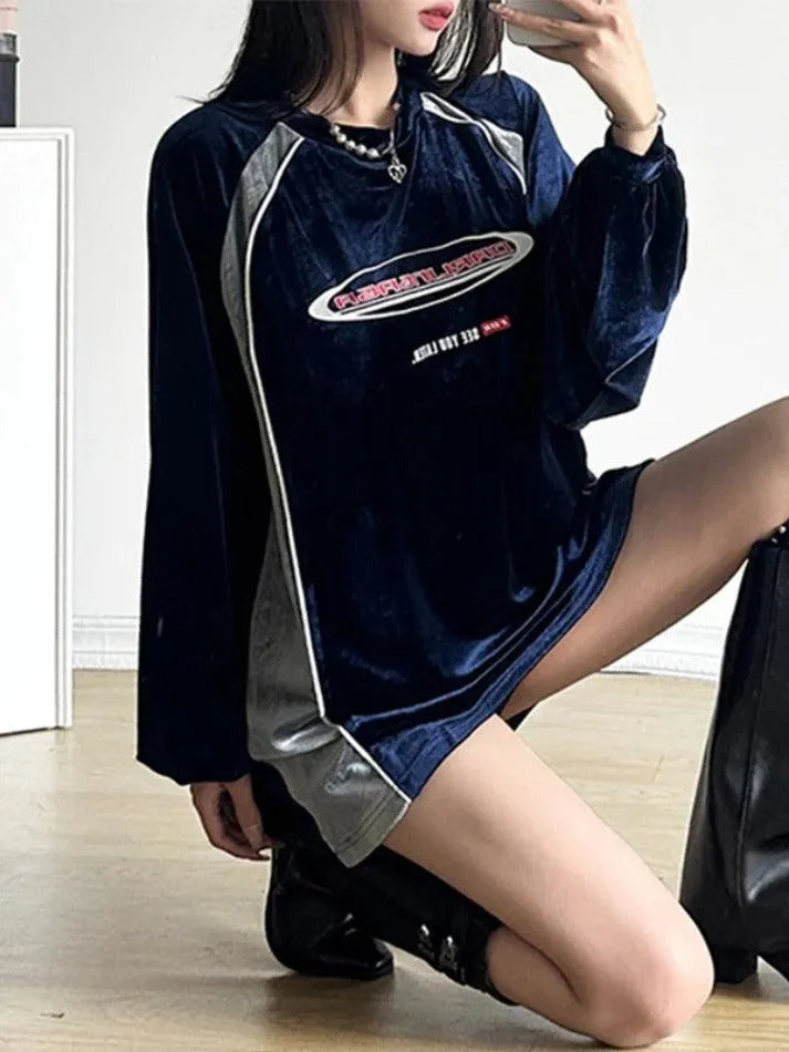 Velvet Contrast Color Letter Print Sweatshirt