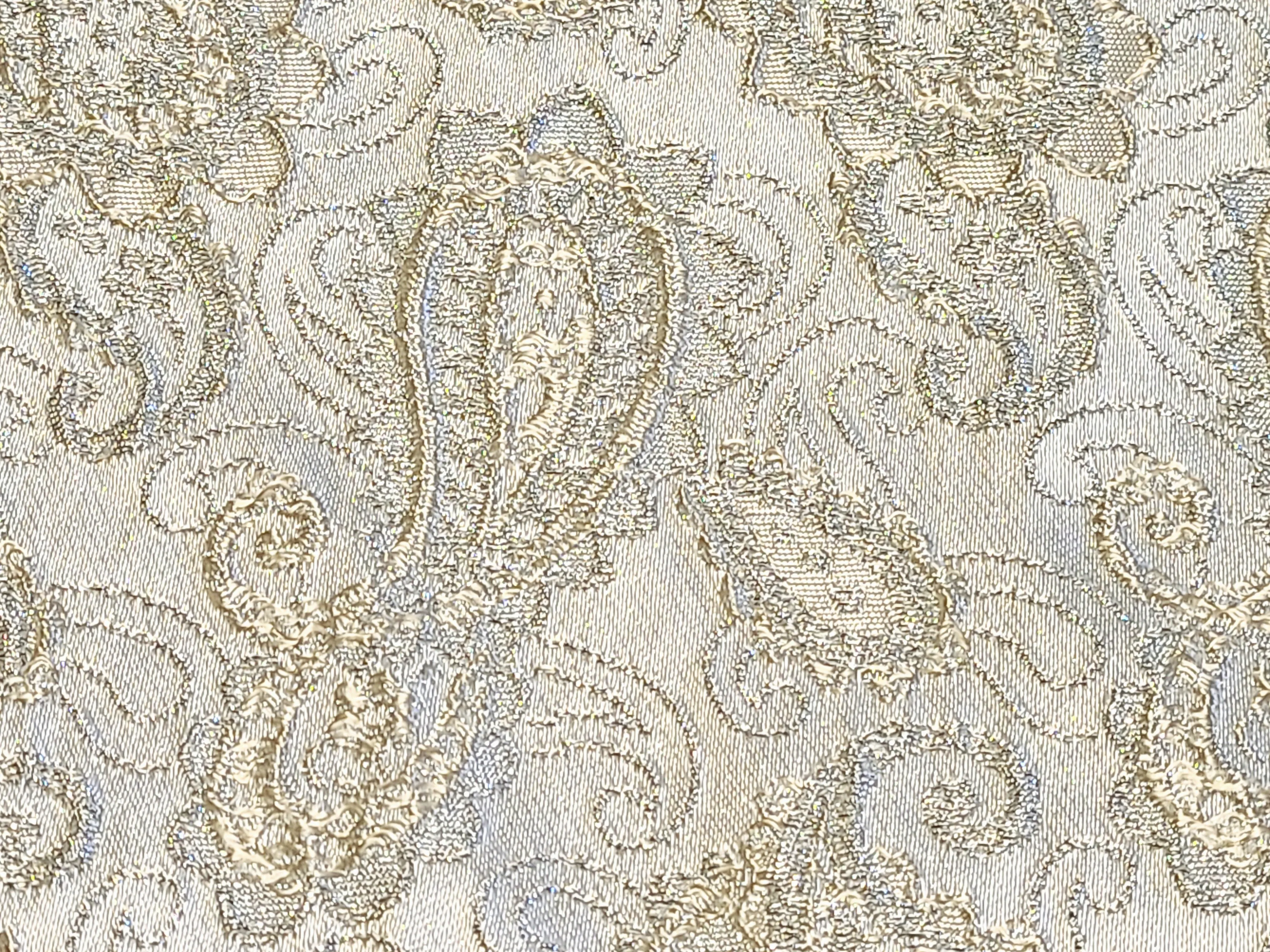 Vintage Fabric - Brocade - Paisley - Silver Metallic - Fabric Remnant - BRK144