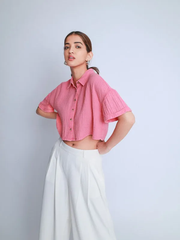 Vintage Washed Oversized Crop Cotton Shirt