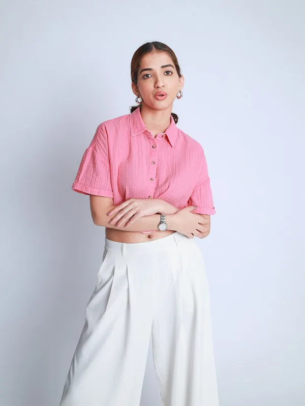 Vintage Washed Oversized Crop Cotton Shirt