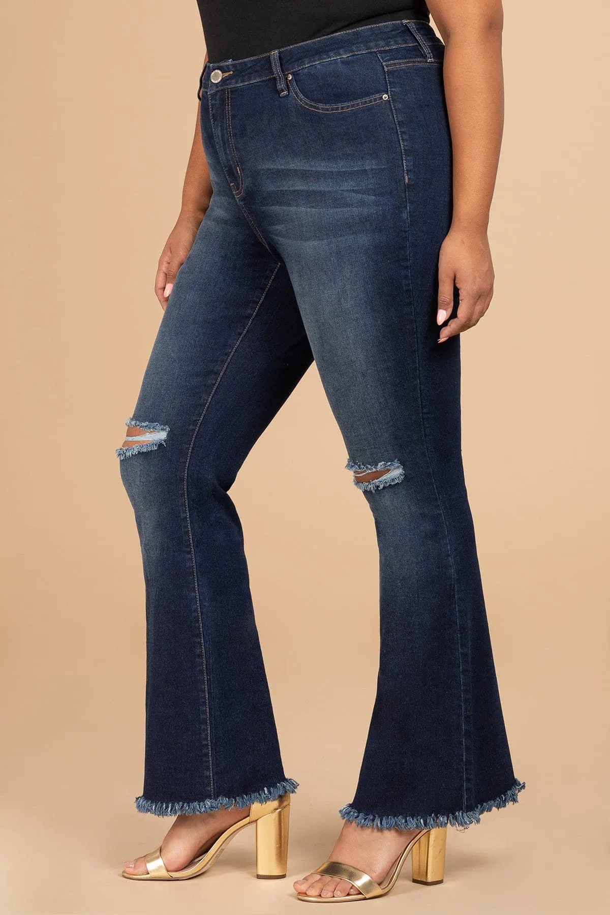 Women's Plus  Distressed Super Flare Jeans