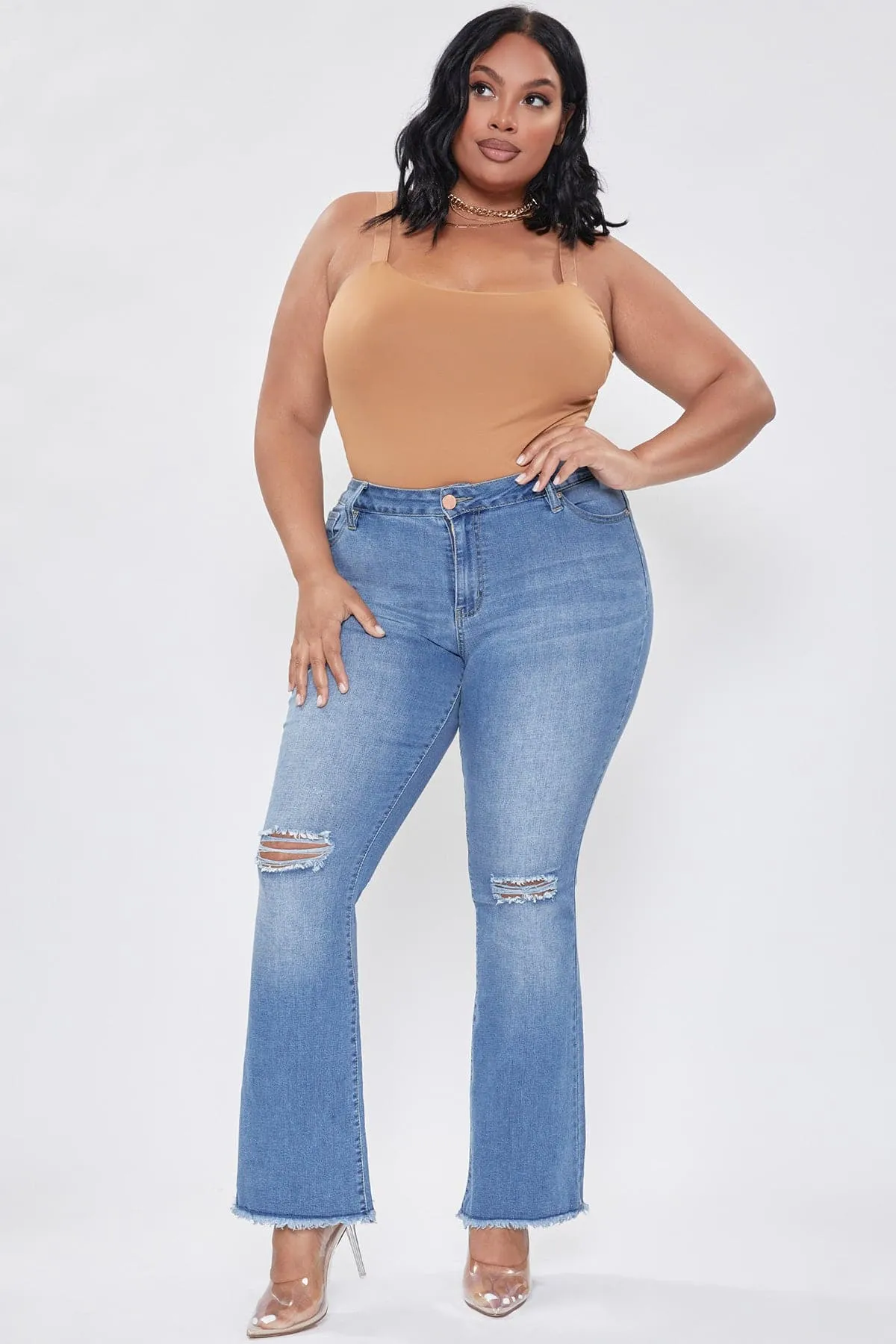 Women's Plus  Distressed Super Flare Jeans