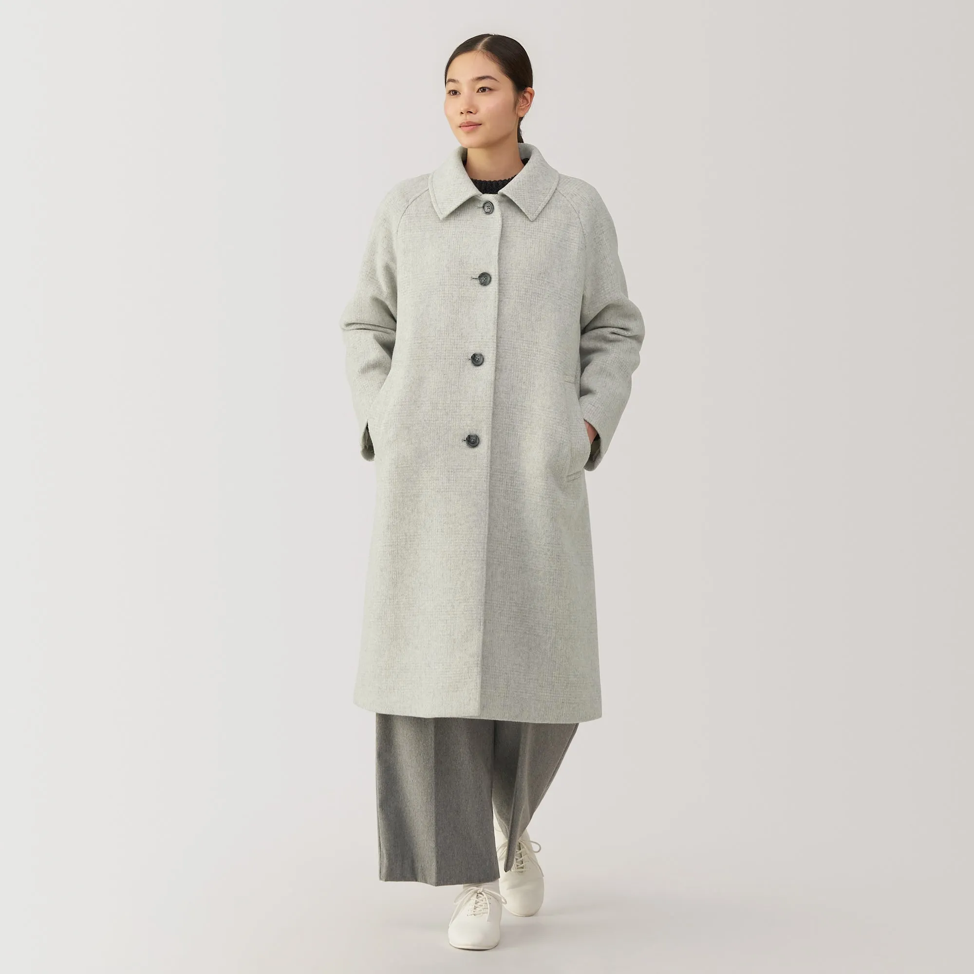 Women's Reclaimed Wool Blend Stand Fall Collar Coat