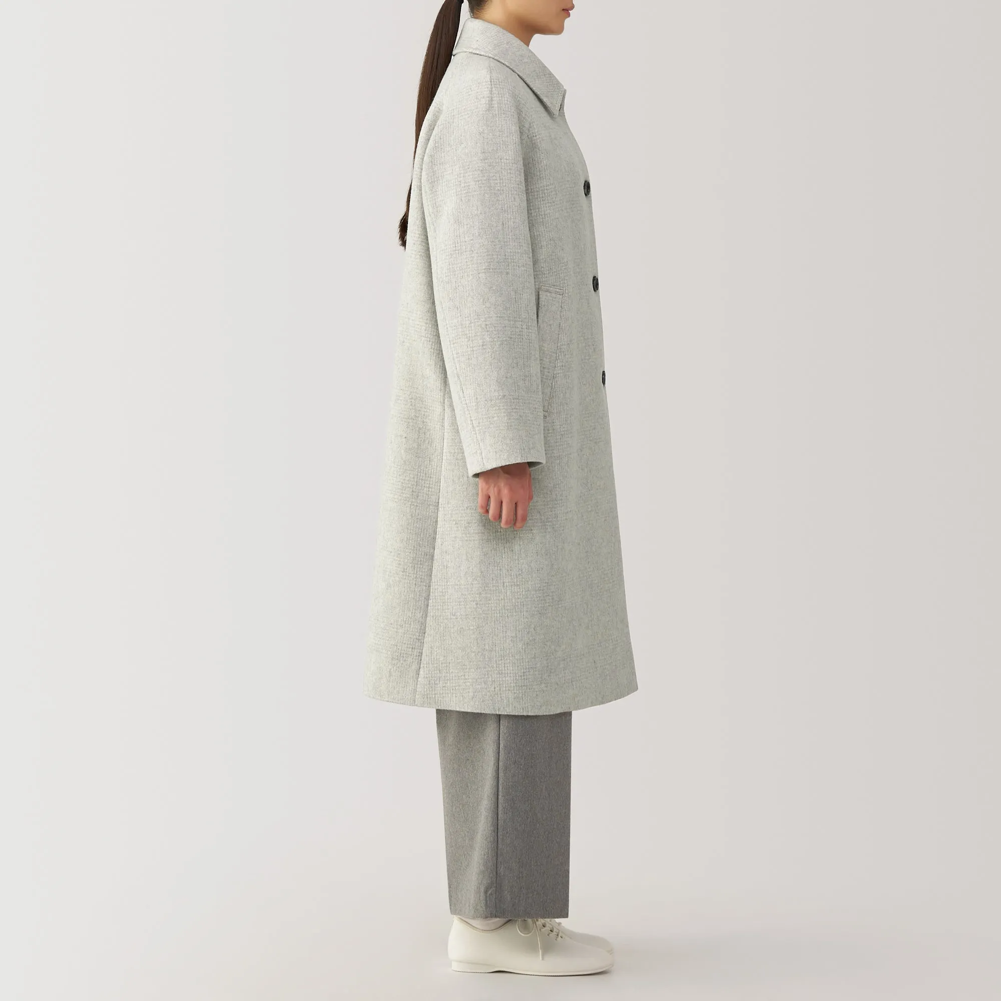 Women's Reclaimed Wool Blend Stand Fall Collar Coat