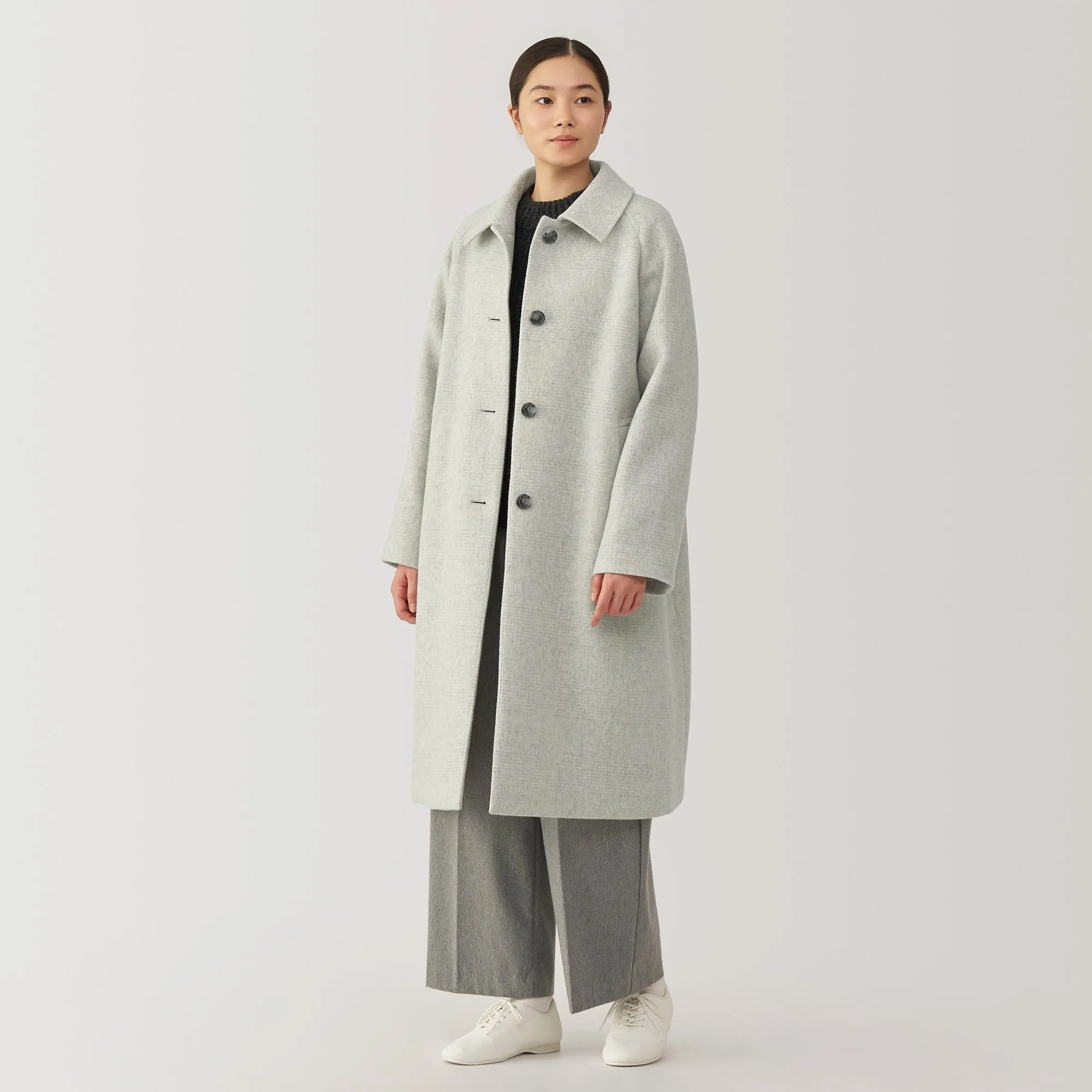 Women's Reclaimed Wool Blend Stand Fall Collar Coat