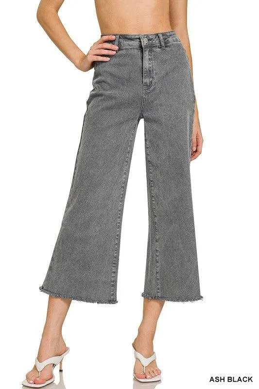 Wrangler Western ACID WASHED HIGH WAIST FRAYED HEM STRAIGHT PANTS S-XL