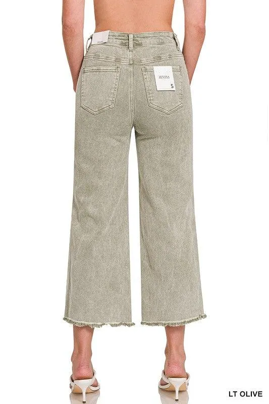 Wrangler Western ACID WASHED HIGH WAIST FRAYED HEM STRAIGHT PANTS S-XL