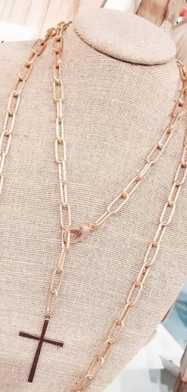 XL PAPERCLIP CHAIN | SKINNY CROSS CHARM